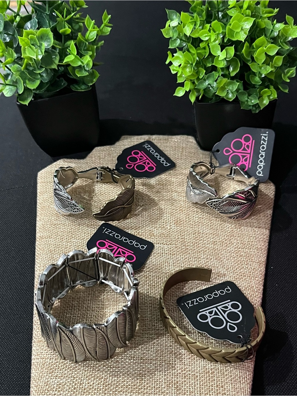 Bundle of 4- paparazzi Silver and Brass Feather Cuff Bracelet Collection
